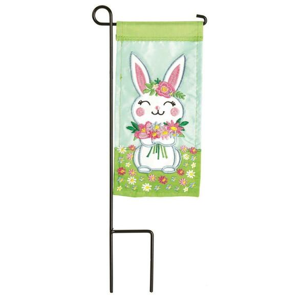 Recinto 4 x 8.5 in. Double Applique Bunny with Flowers Polyester Mini Garden Flag RE3467349